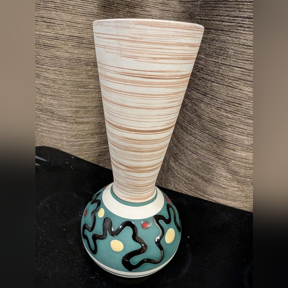 Vintage German Ceramic Vase with mint gold Line Decor from Carstens, Tonnieshof